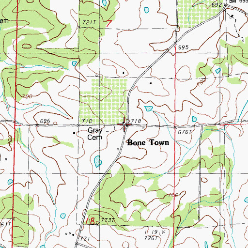 Topographic Map of Bone Town, AR