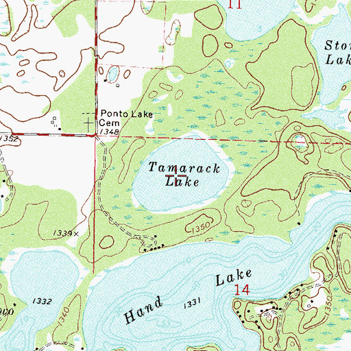 Topographic Map of Tamarack Lake, MN