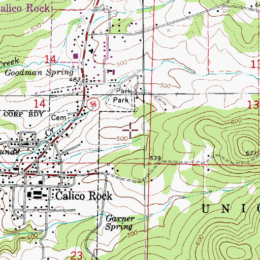 Topographic Map of Calico Rock High School, AR