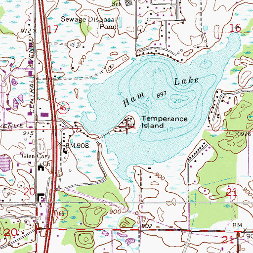 Topographic Map of Temperance Island, MN