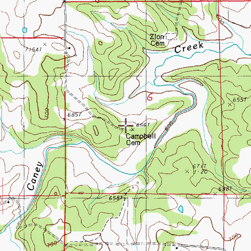 Topographic Map of Campbell Cemetery, AR