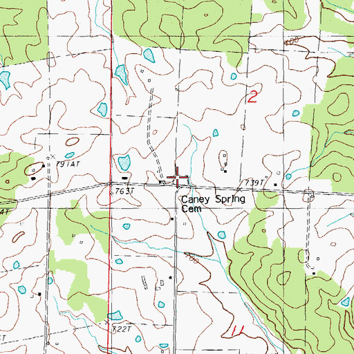 Topographic Map of Caney Spring Cemetery, AR