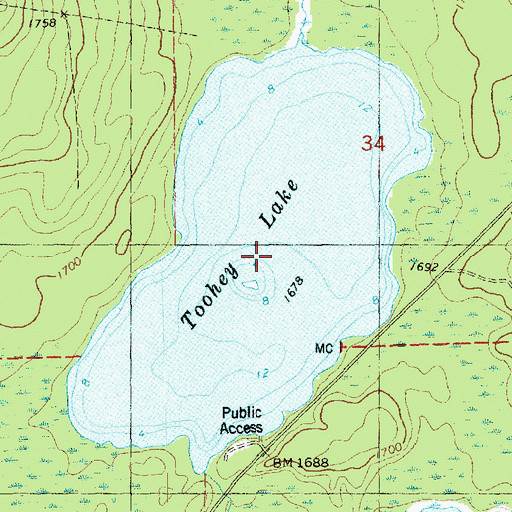 Topographic Map of Toohey Lake, MN