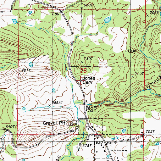 Topographic Map of Jones Cemetery, AR