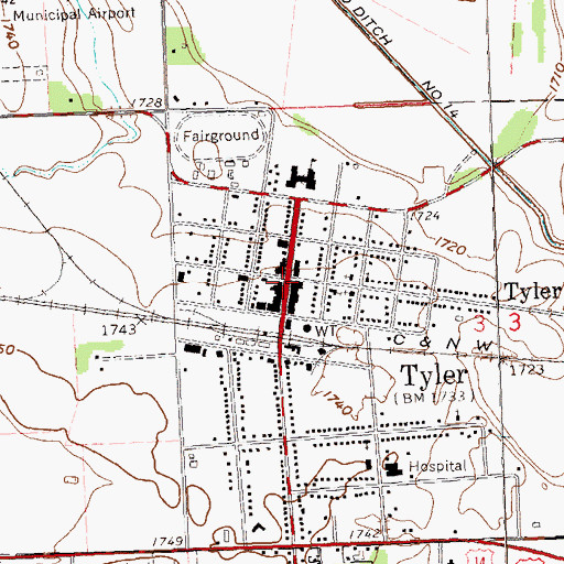 Topographic Map of Tyler, MN