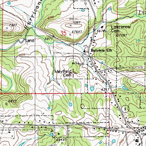 Topographic Map of Mayfield Cemetery, AR
