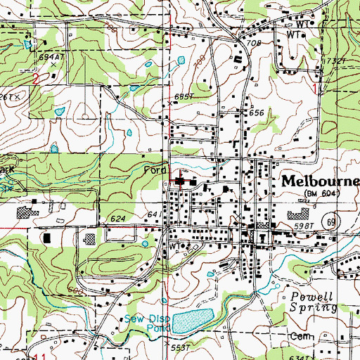 Topographic Map of Melbourne High School, AR
