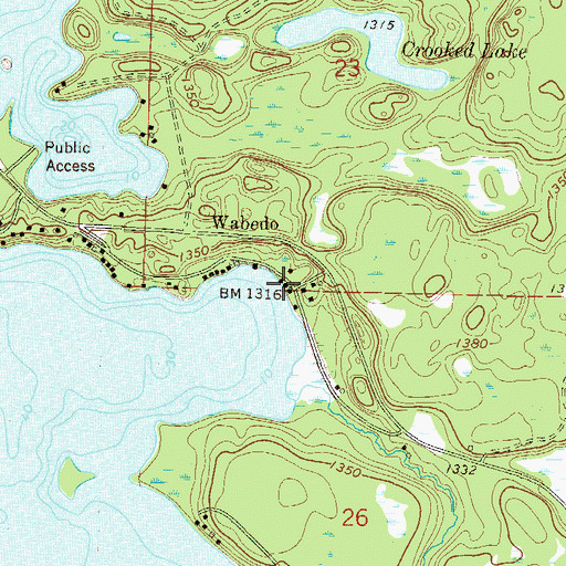 Topographic Map of Wabedo, MN