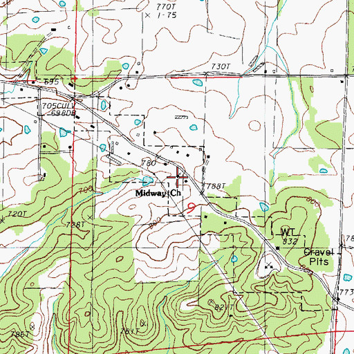 Topographic Map of Midway Baptist Church, AR