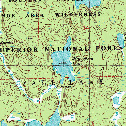 Topographic Map of Wabosons Lake, MN