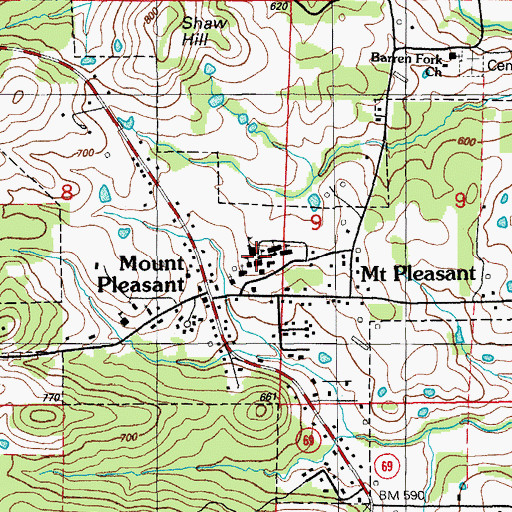 Topographic Map of Mount Pleasant High School, AR