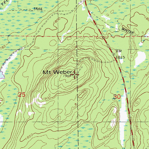 Topographic Map of Mount Weber, MN