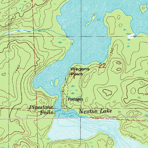Topographic Map of Wegens Point, MN