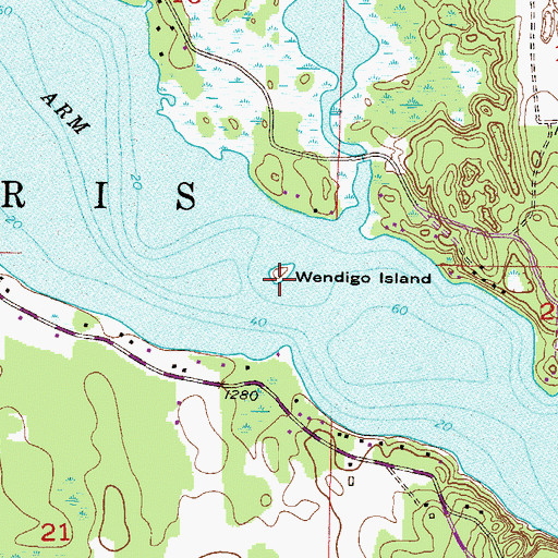 Topographic Map of Wendigo Island, MN