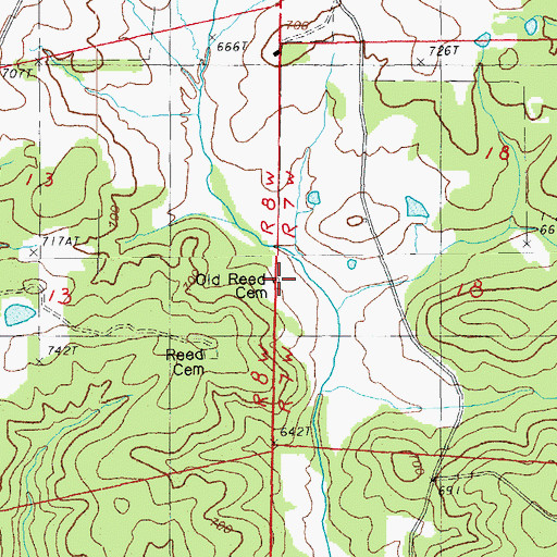 Topographic Map of Old Reed Cemetery, AR