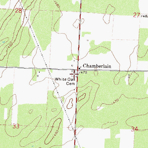 Topographic Map of White Oak Cemetery, MN