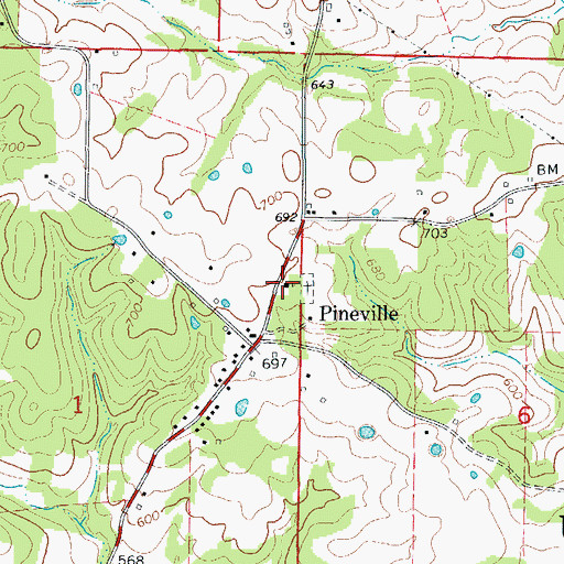Topographic Map of Pineville Cumberland Presbyterian Church, AR