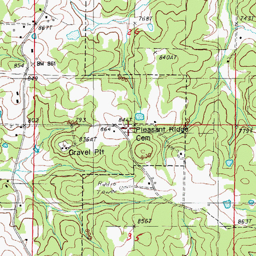 Topographic Map of Pleasant Ridge Cemetery, AR