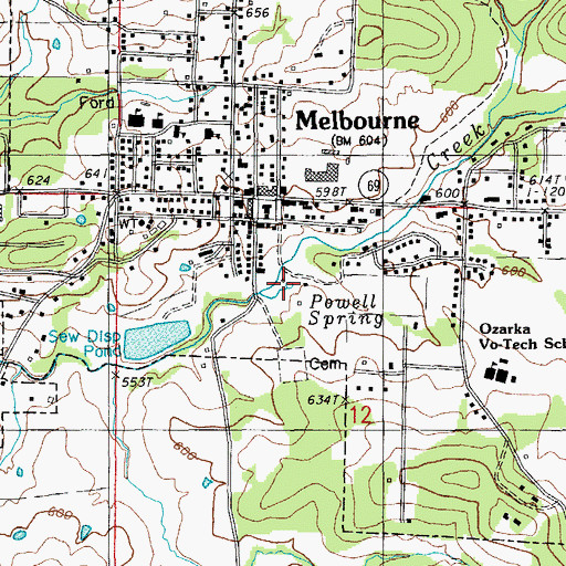 Topographic Map of Powell Spring, AR