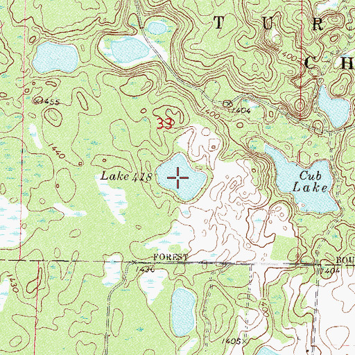 Topographic Map of Lake Four Hundred Eighteen, MN