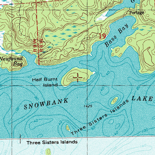 Topographic Map of Half Burnt Island, MN