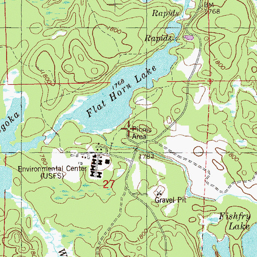 Topographic Map of Flat Horn Lake Recreation Site, MN