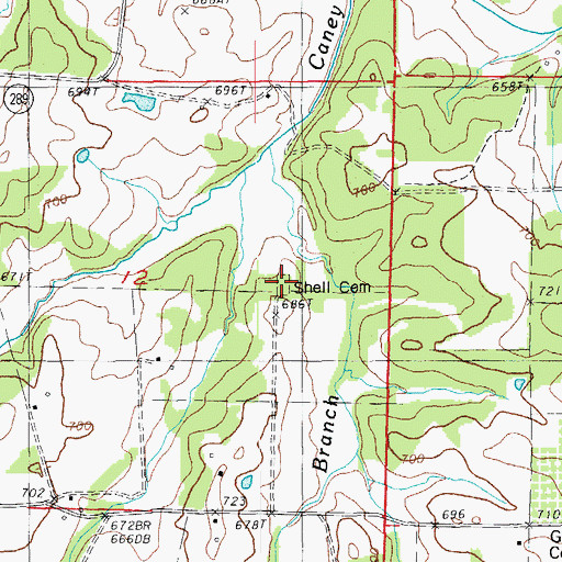 Topographic Map of Shell Cemetery, AR