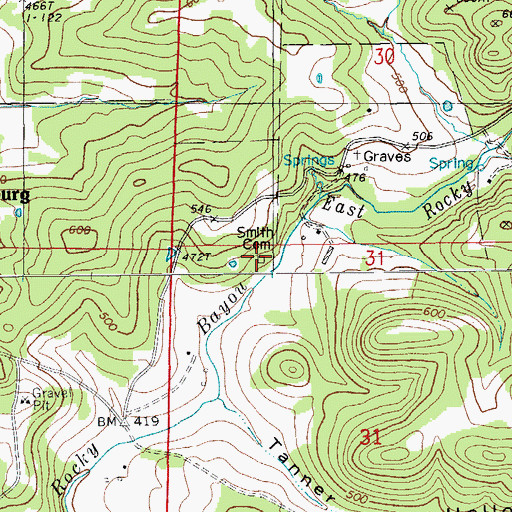 Topographic Map of Smith Cemetery, AR