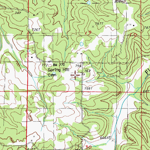 Topographic Map of Spring Hill Cemetery, AR