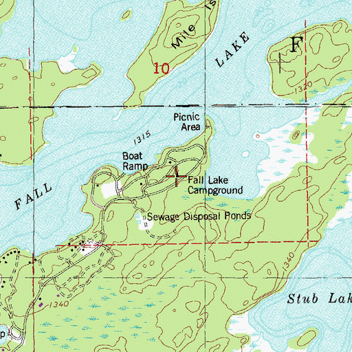 Topographic Map of Fall Lake Campground, MN