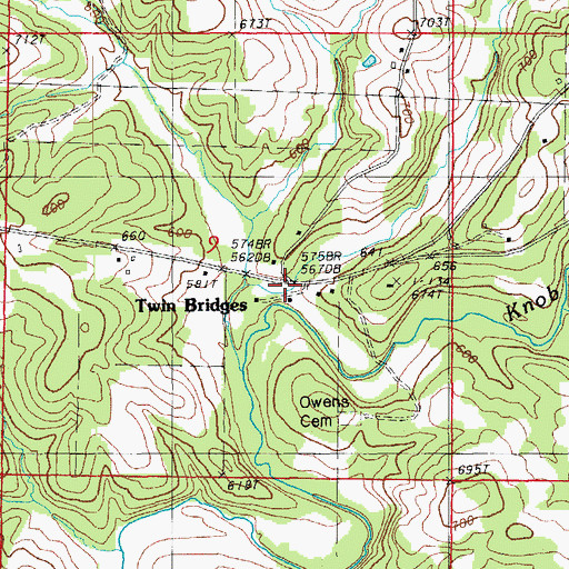 Topographic Map of Twin Bridges, AR
