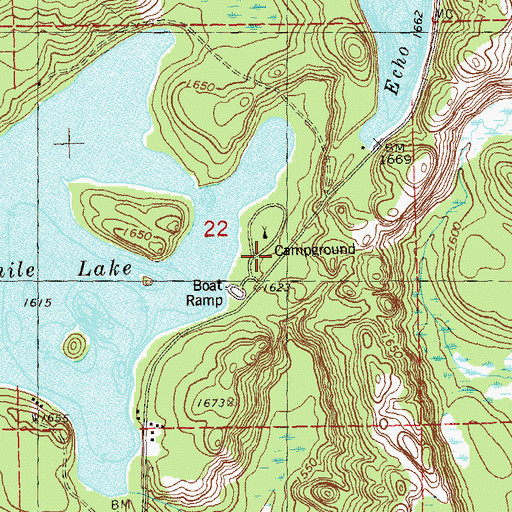 Topographic Map of Ninemile Campground, MN