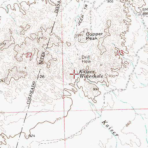 Topographic Map of Kaiser Waterhole, AZ