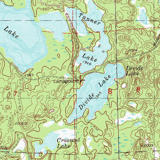 Topographic Map of Divide Lake Campground, MN