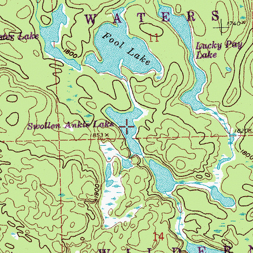 Topographic Map of Swollen Ankle Lake, MN