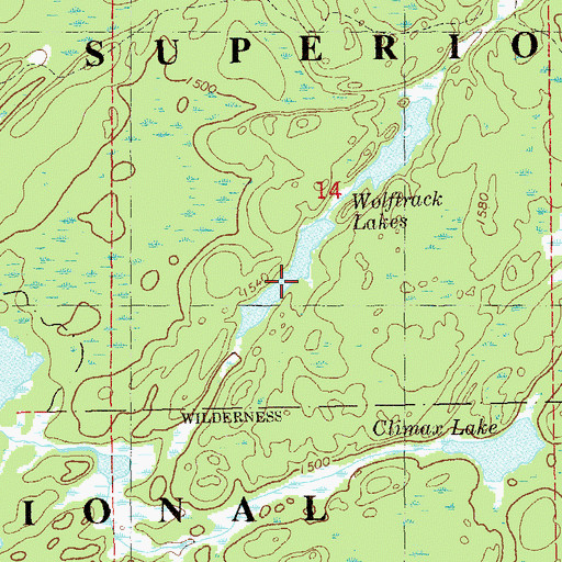 Topographic Map of Wolftrack Lakes, MN