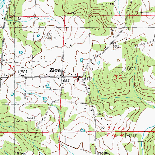 Topographic Map of Zion Hill Baptist Church, AR