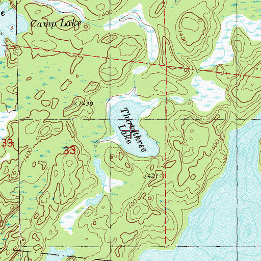 Topographic Map of Thirtythree Lake, MN