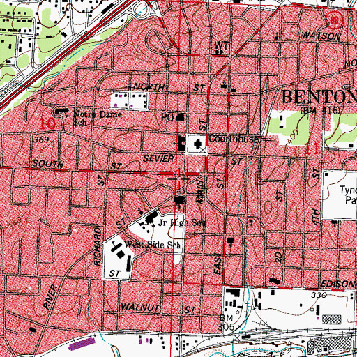 Topographic Map of Benton City Hall, AR