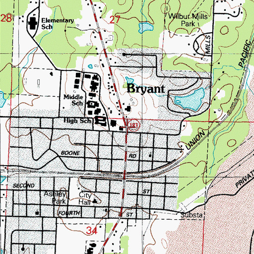 Topographic Map of Bryant Branch Saline County Public Library, AR