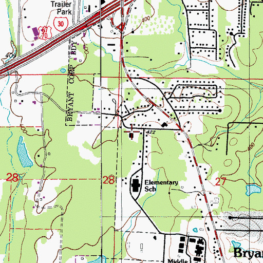 Topographic Map of Bryant Church of Christ, AR
