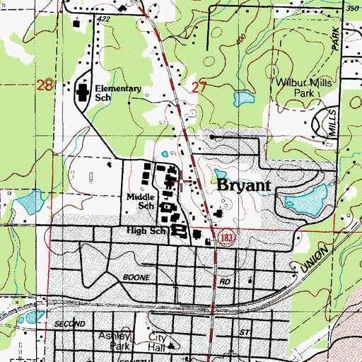 Topographic Map of Bryant High School, AR