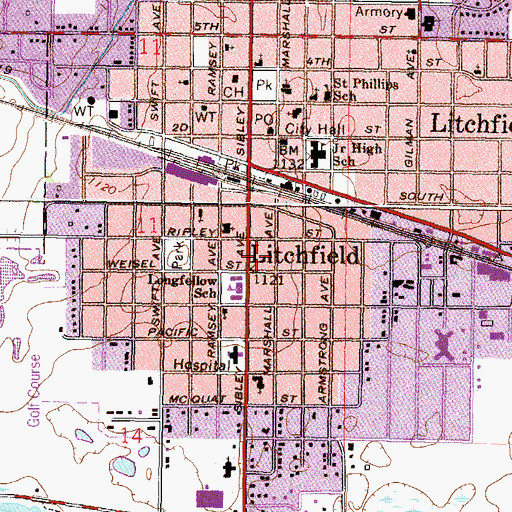 Topographic Map of Meeker County, MN