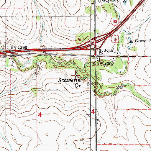 Topographic Map of Mower County, MN