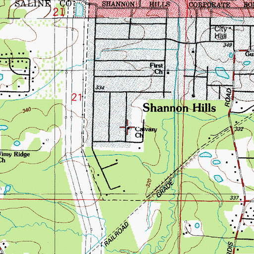 Topographic Map of Calvary Church, AR