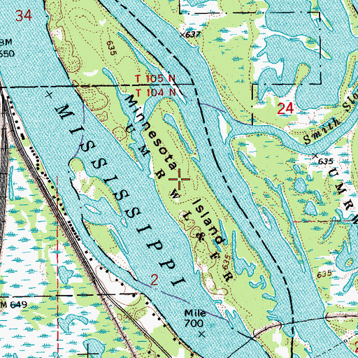 Topographic Map of Minnesota Island, MN
