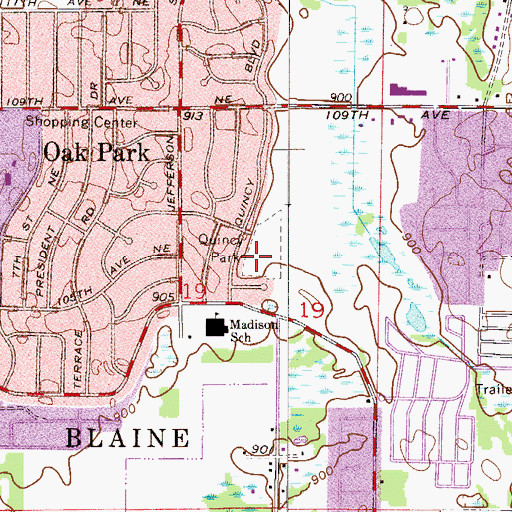 Topographic Map of Quincy Park, MN