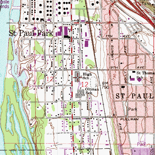 Topographic Map of Saint Paul Park High School, MN