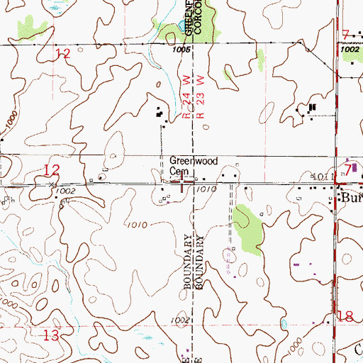 Topographic Map of Greenwood Cemetery, MN