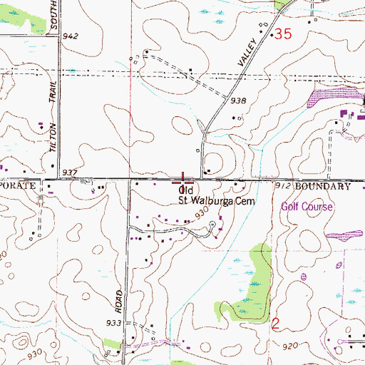 Topographic Map of Old Saint Walburga Cemetery, MN